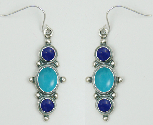 Sterling Silver Drop Dangle Earrings With Turquoise And Lapis Lazuli